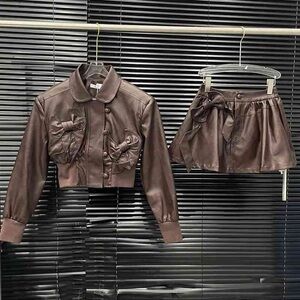 Brown Women's Jacket with Bow Accents